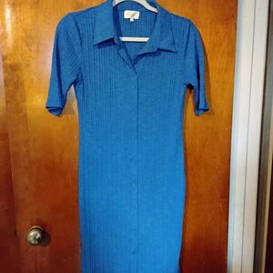 MELLODAY Blue Long Sleeve Ribbed Dress